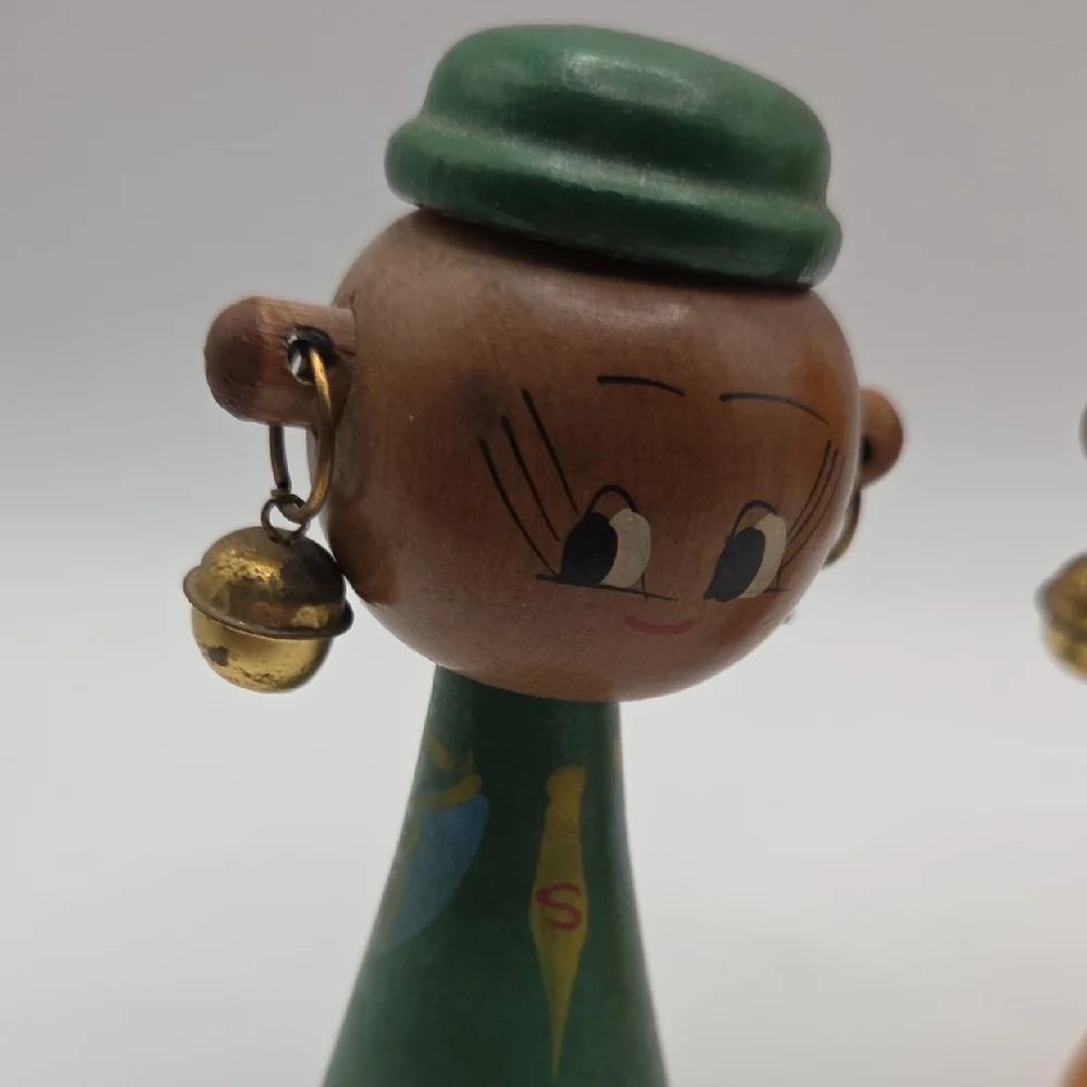 Salt and Pepper Shakers Set - Wooden People Green and Brown